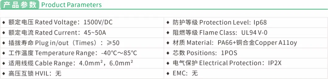 PV Panel Terminal for 1500V DC PV Solar Panel Cables 6.0mm 50A PV Connector IP68 Protection Rating