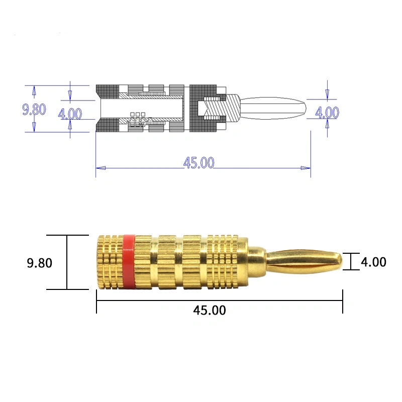 4mm Copper Gold Plated Solderless Non-Slip Audio Plug Power Amplifier Speaker Wire Banana Male Connector