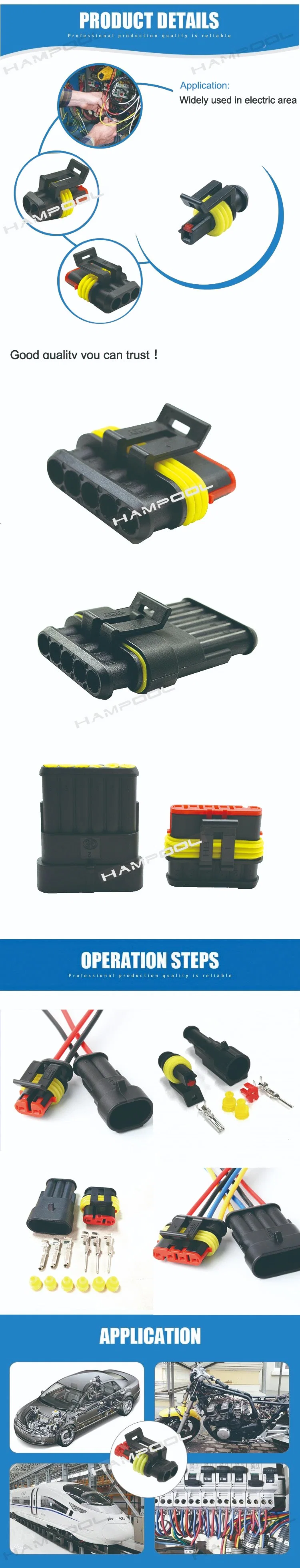 Heavy Duty Rectangular Connector 6 Pin Quick Type Lock Terminal Female Electrical Automotive Connector