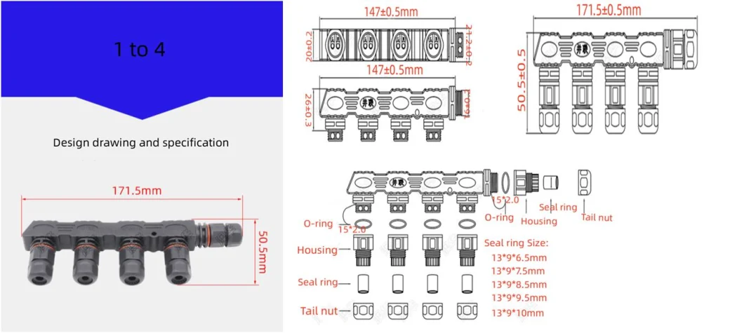 Aohua Customized F Type/ Y Type Assembly Distributor 1 to 2/3/4 M16 Waterproof Cable Connector for Outdoor LED Lamp Lighting