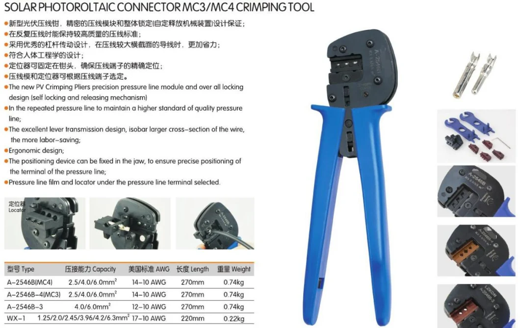 Mc3 Mc4 Tyco Solar Connector Crimping Tool Plier for Solar Energy System Home Solar Power System Solar Tool Kit Nova Yueqing OEM