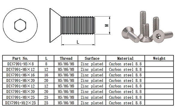 Aluminum Profile Accessories Screw Hex Countersunk Self-Tapping Screw