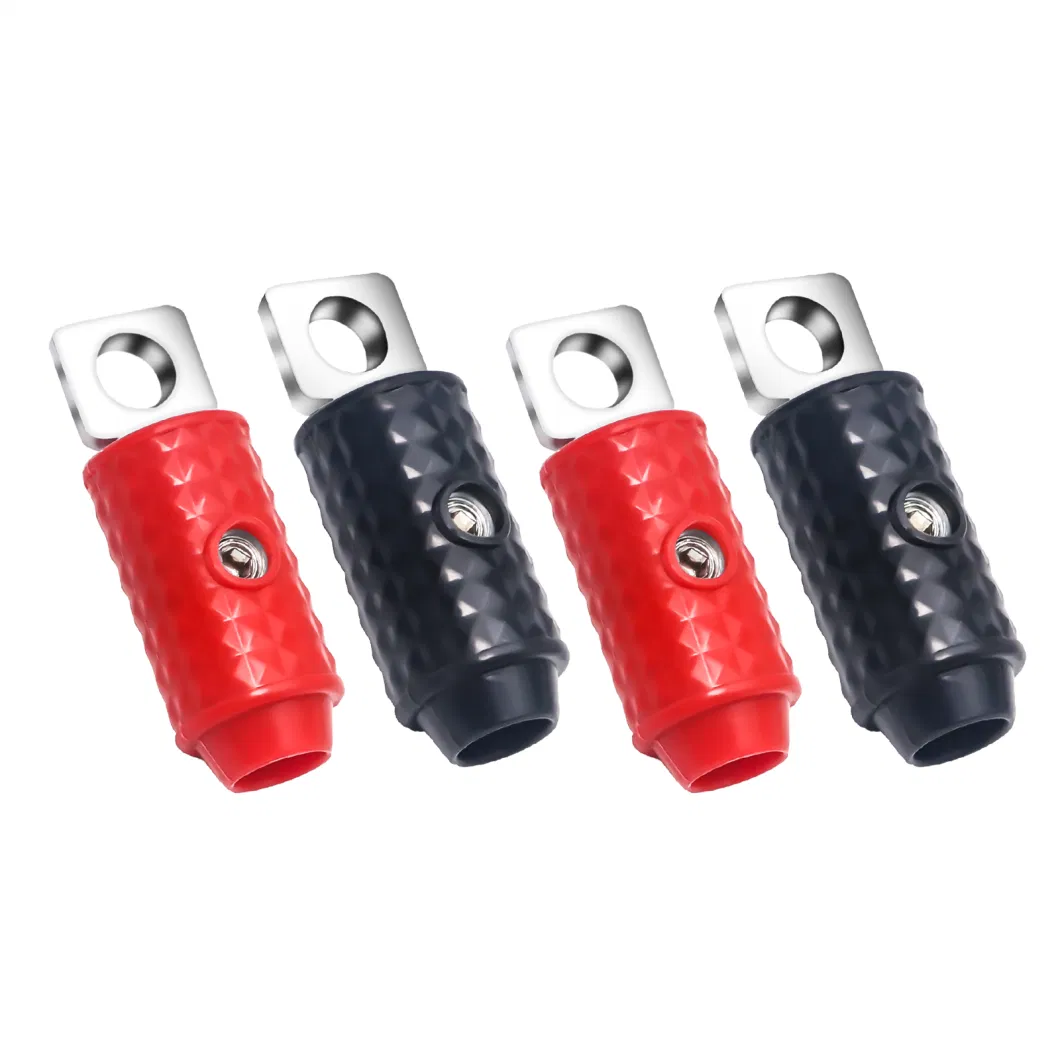 Edge Hr0q 1/0 Gauge Set Screw Brass Ring Terminals Battery Connectors with Red/Black Silicon Covers, Marine-Grade Satin Chrome Finish