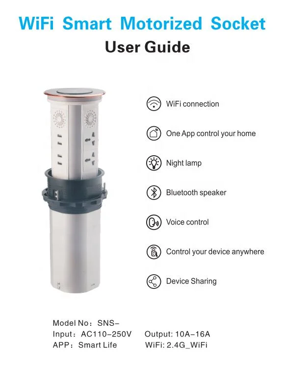 WiFi Smart Automatic Socket IP65 Wireless Charging Surge Protector Lift Kitchen Pop up Table Socket with Wireless Charger