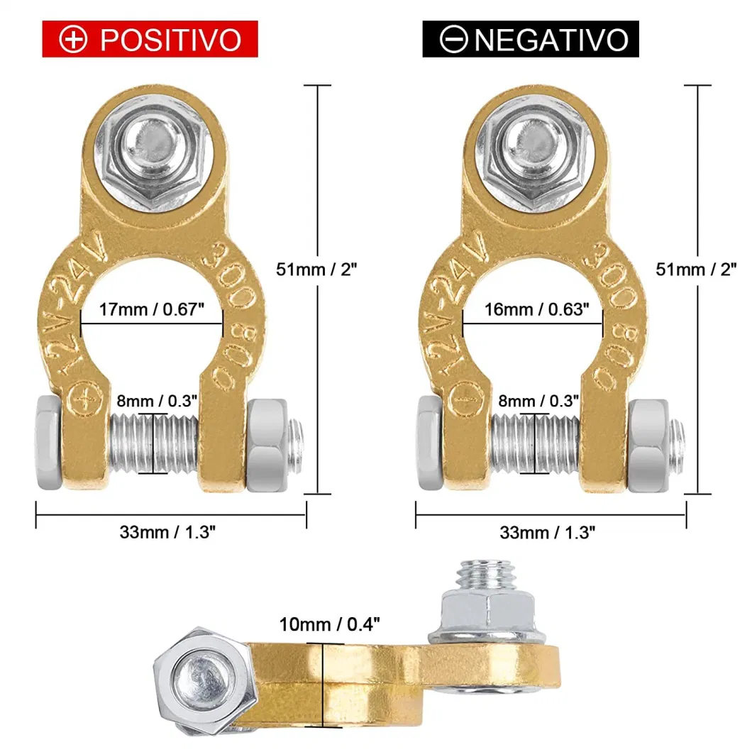 Brass Car Battery Terminal Clamp M8 Single Screw Battery Clip Connector for Boat RV