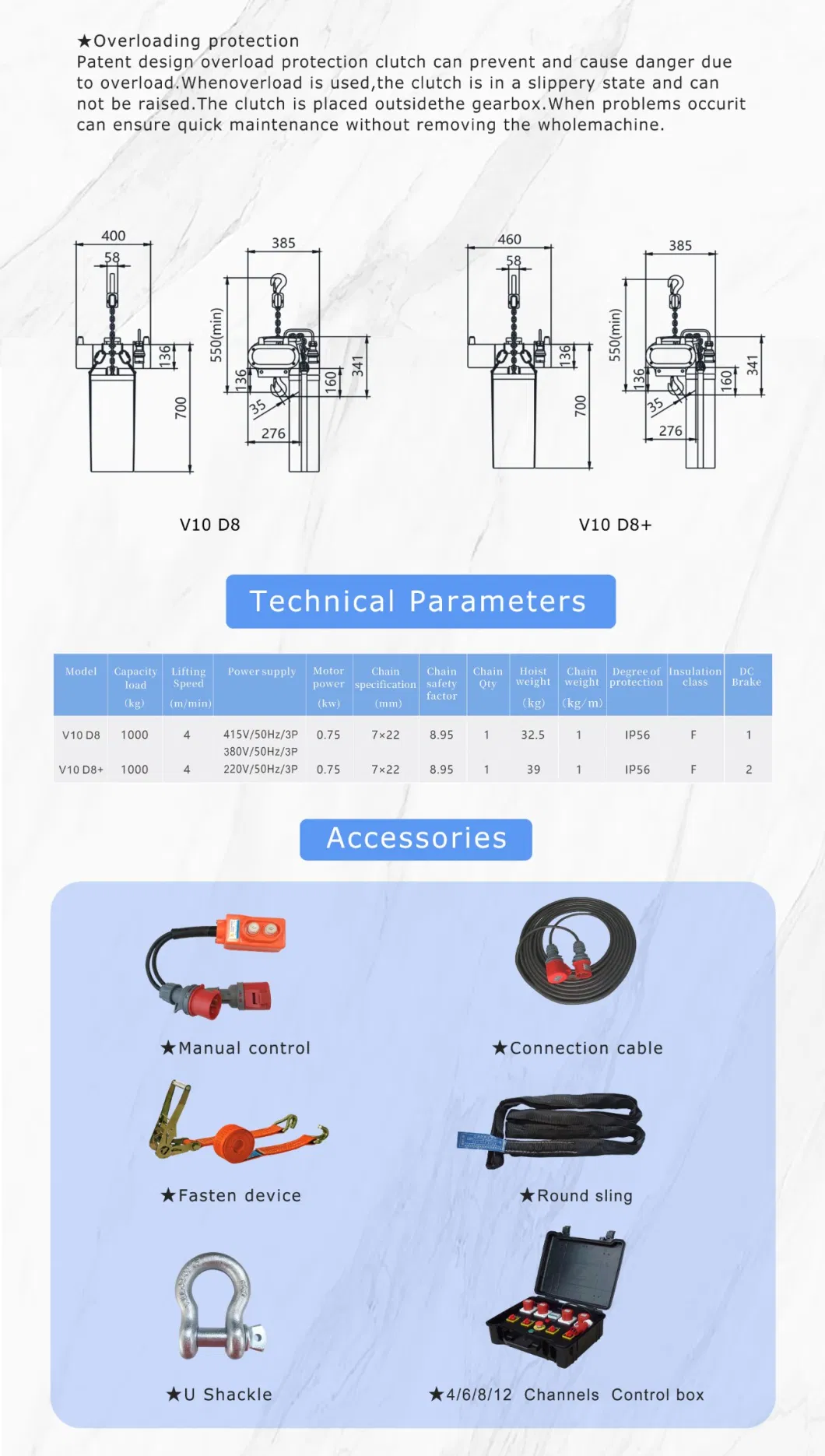 CE 1000kg Electric Chain Hoist German Technology European Standard