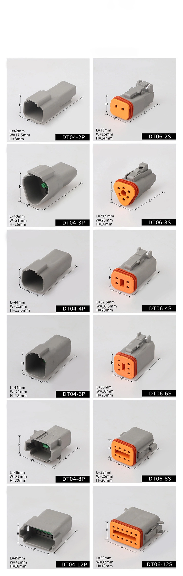 Manufacturer of Automotive Connectors and Wiring Harnesses High Quality Deutsch 2p Dt04 Dt06 Plug 2 3 4 6 8 12 Pin Male and Female Waterproof