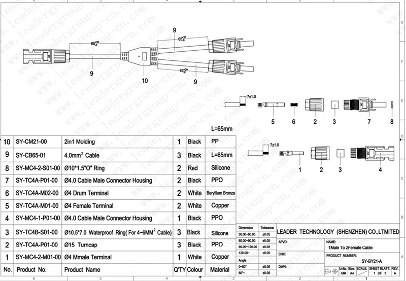 IP67 Waterproof 2 in 1 Y Branch Connector PV Solar Panel 2y Connector for Solar System