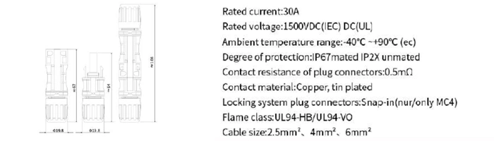 IP67 Solar System Photovoltaic 50A 1500VDC PV Mc4 Y Type Branch Connector