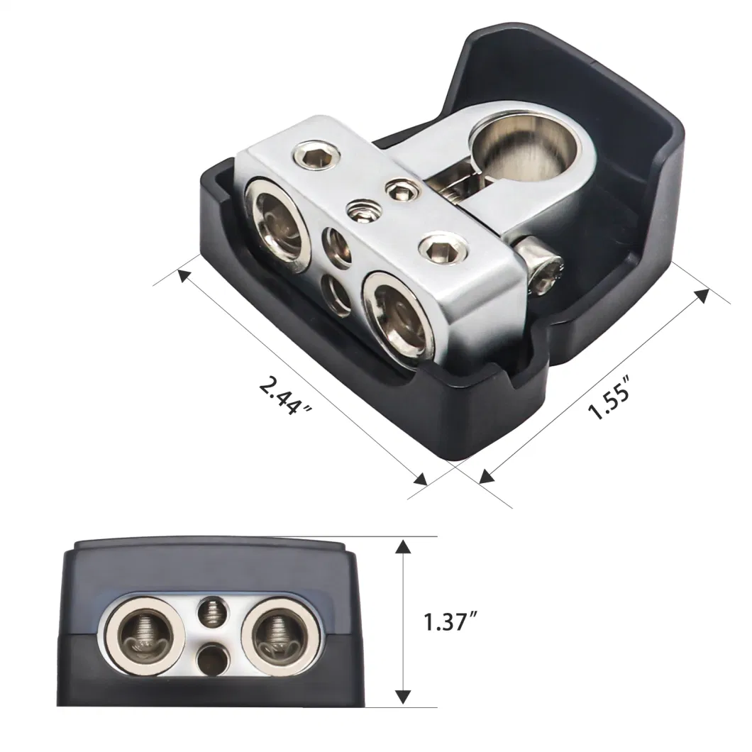 Edge PBT-1024 2 Pack Premium Solid Brass Positive/Negative Battery Terminals with One 0/2/4 Gauge Output and Two 4/8 Gauge Outputs