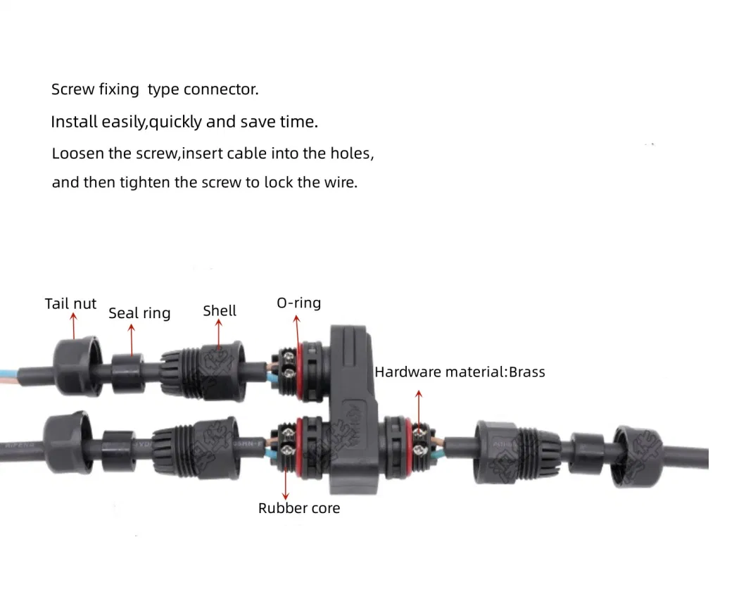 Aohua Customized F Type/ Y Type Assembly Distributor 1 to 2/3/4 M16 Waterproof Cable Connector for Outdoor LED Lamp Lighting