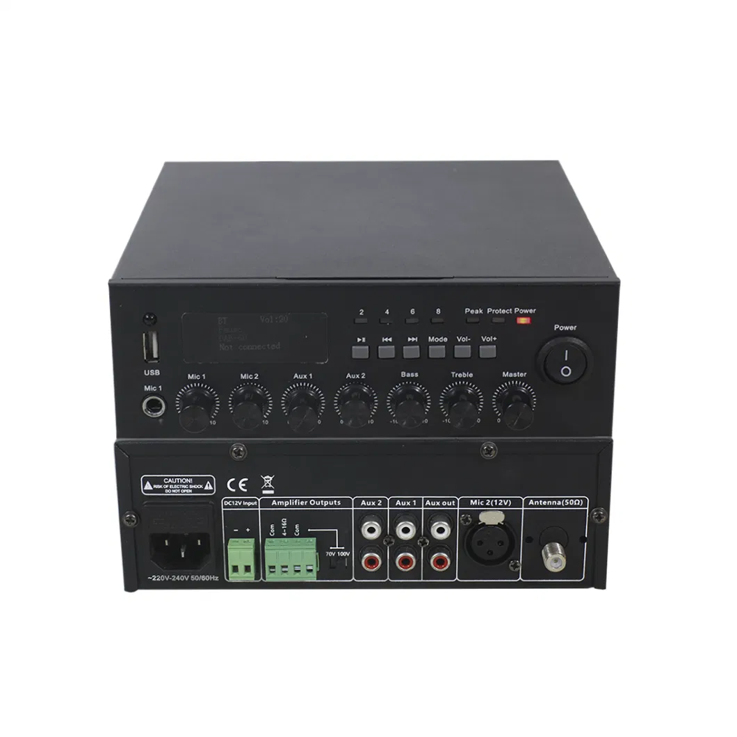 4-16 Ohm Bluetooth Mixer Power Amplifier with USB, DAB Tuner and 12VDC Back up Battery Input 220VAC-240VAC Version