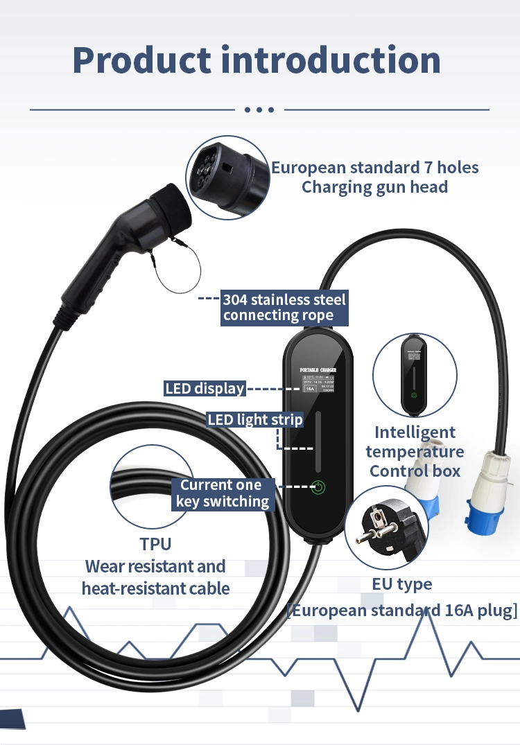 Home Car Charging Station Type 2 EV Cable Evse 16A 1 Phase 3.5kw T2-T2 IEC 62196 EV Charging Extension Cable Plug Connector