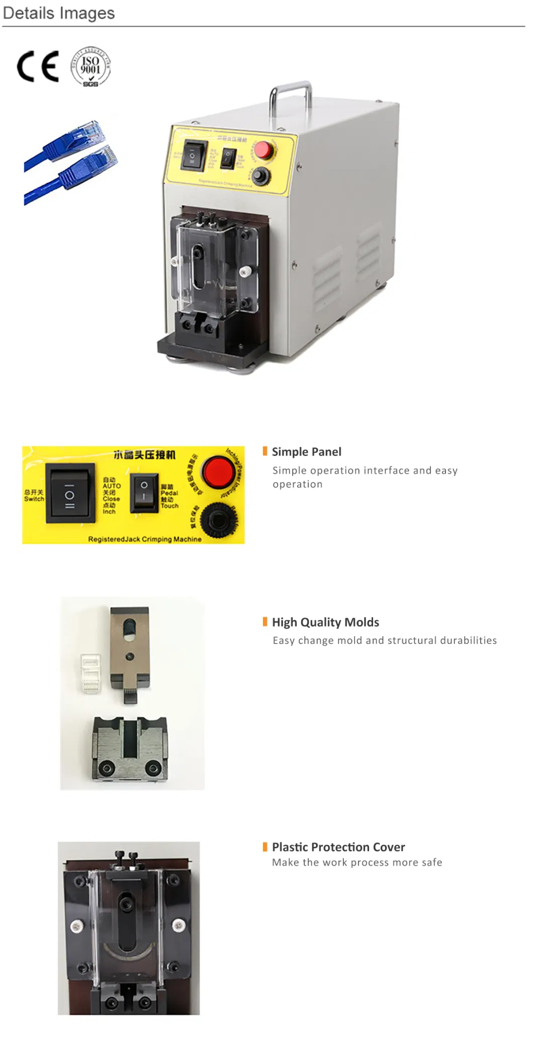 Eastontech Ethernet RJ45 Connector Crimping Machine, Automatic RJ45 Crimping Machine for Cat5 CAT6 UTP Cable