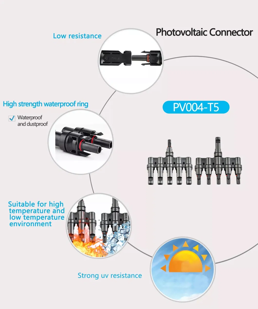 PV Connector 1500V/30A T4 4 in 1 Solar Mc4 Branch Connector for Solar Energy System