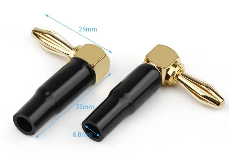 Aio Kingsun Right Angle Banana Plug Screw Connector Audio Speaker Amplifier 24K Gold for Headphones Microphones