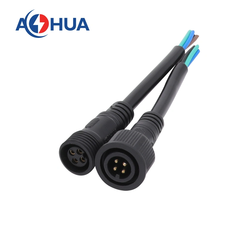 Aohua Factory Cusom Solar Lighting Panel to Battery Waterproof Cable 4pin Circular PVC Connector M14 110V 4A DC Connector