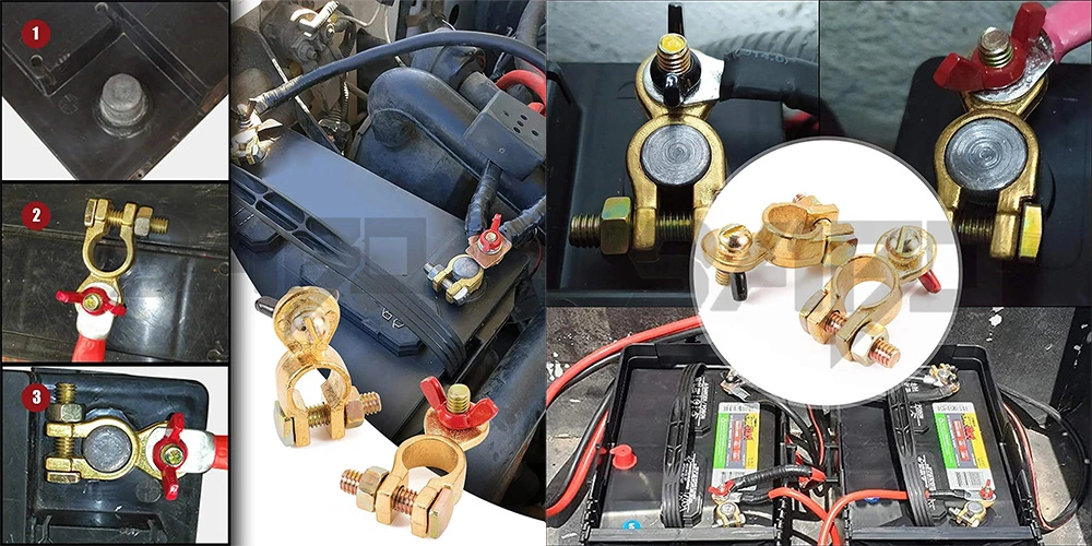 Brass and Copper Battery Terminals Connector Positive &amp; Negative Gender Car Battery Terminals