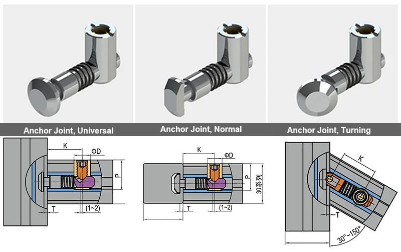 30X30 Slot 8 Angle Pins Anchored Connecting Pin Automatic Connector