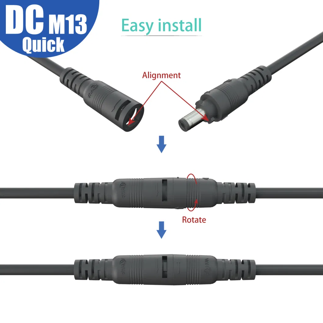 Aohua Quick Connector M13 5.5*2.1 5.5*2.5mm Type Male Female Plug/Socket with 20AWG Cable for Car/Camera Video&Audio/LED Connector