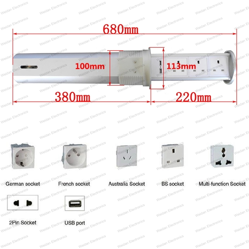 Smart Automatic Raising Pneumatic Press Pop up Power Socket with USB Outlets