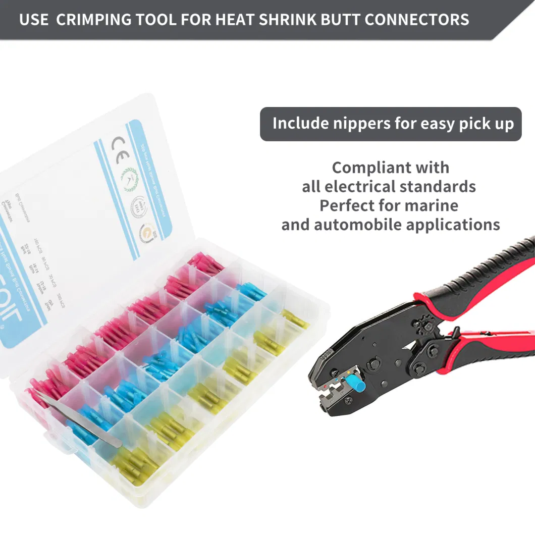 Edge Hstk280 280PCS Heat Shrink Butt Connector Kits, Insulated Waterproof Electrical Marine Automotive Wire Crimp Butt Splices (3 Colors/3 Sizes)