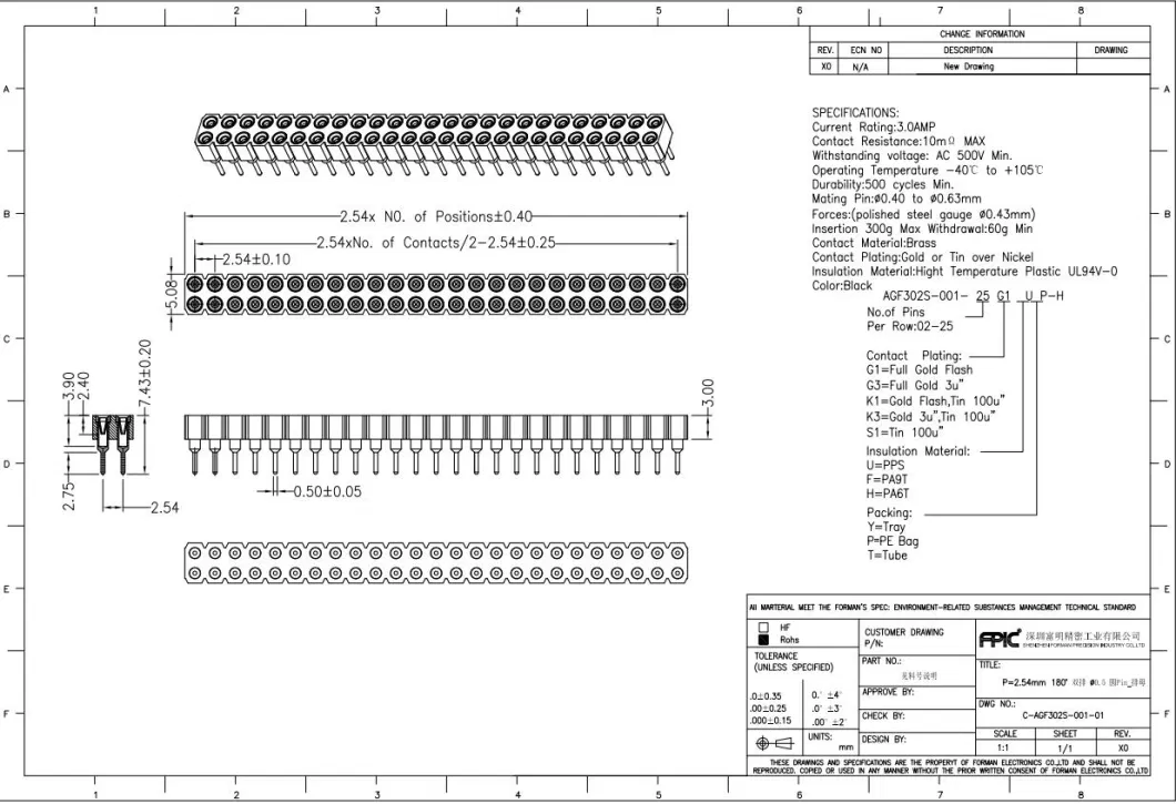 Fpic Terminal Block USB Connector Pin Header Electrical Connector Female Header Wire Connector