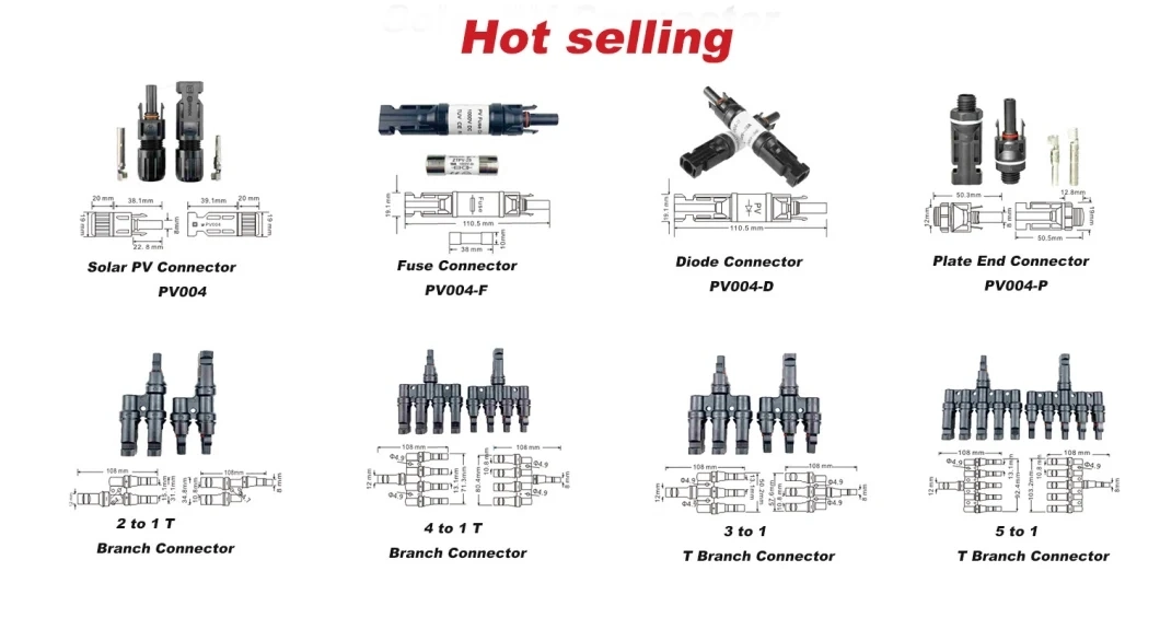 Mc4 Solar Connector 5 in 1 Branch T Type DC Solar PV Power Connectors PV004-T5 for Solar Power System