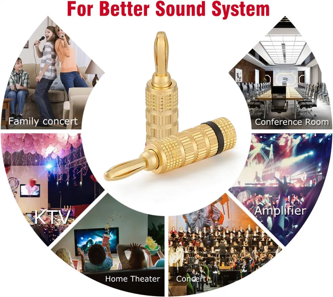 Aio Kingsun Right Angle Banana Plug Screw Connector Audio Speaker Amplifier 24K Gold for Headphones Microphones