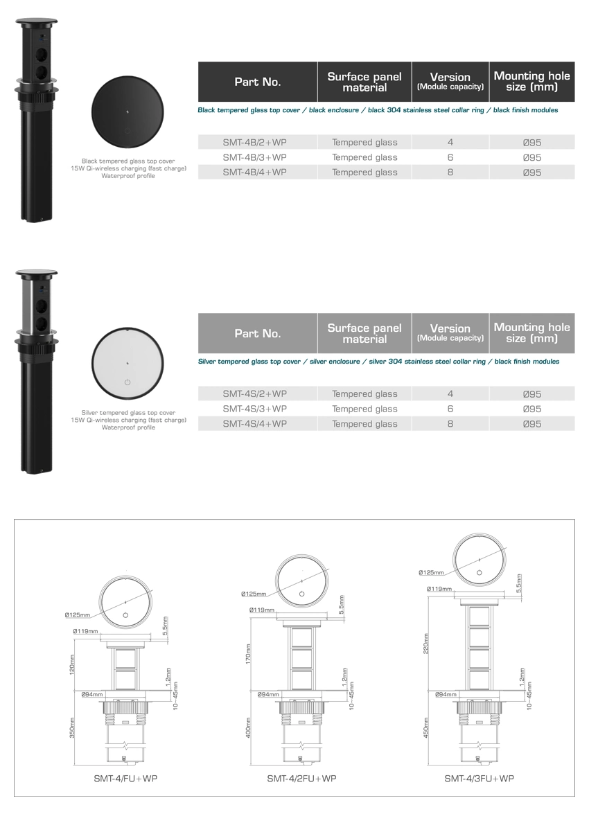 Sinoamigo Motorized Pop-up Table Socket Power Outlet with Wiring Charging