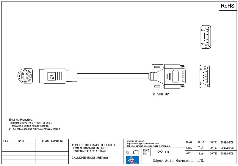 Power Mini DIN 4pin Female to D Sub 9 Pin Cable