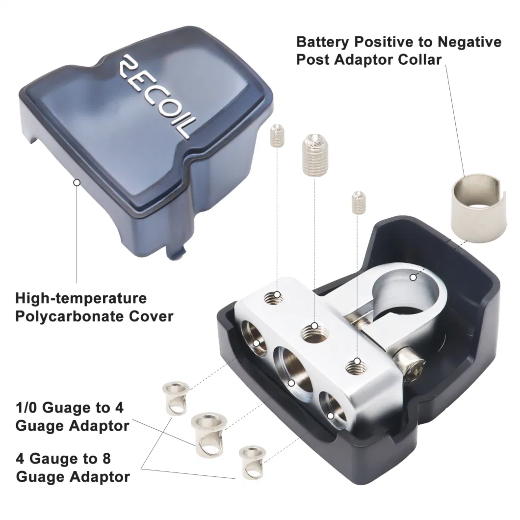 Edge PBT-1024 2 Pack Premium Solid Brass Positive/Negative Battery Terminals with One 0/2/4 Gauge Output and Two 4/8 Gauge Outputs