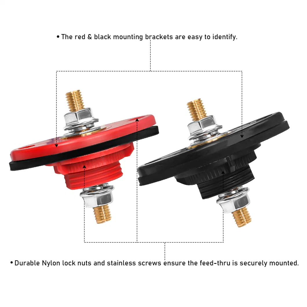 Edge Bttp-516 Premium High Current 5/16&rdquor; Feed-Thru Panel Battery Terminal Connectors with Silicone Terminal Covers, Red &amp; Black Pair