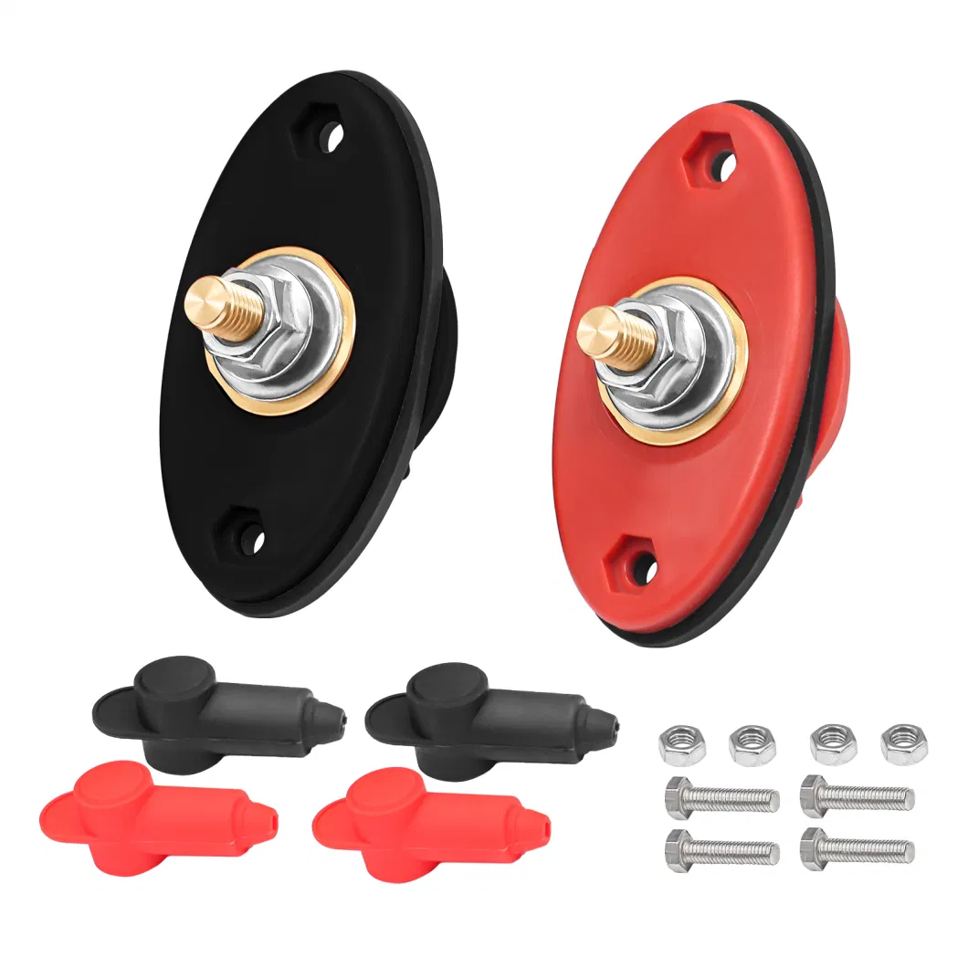 Edge Bttp-516 Premium High Current 5/16&rdquor; Feed-Thru Panel Battery Terminal Connectors with Silicone Terminal Covers, Red &amp; Black Pair