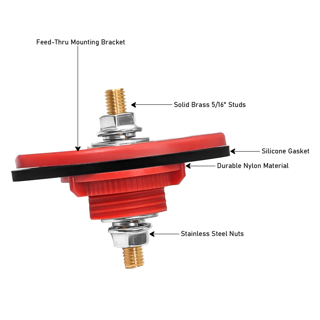 Edge Bttp-516 Premium High Current 5/16&rdquor; Feed-Thru Panel Battery Terminal Connectors with Silicone Terminal Covers, Red &amp; Black Pair