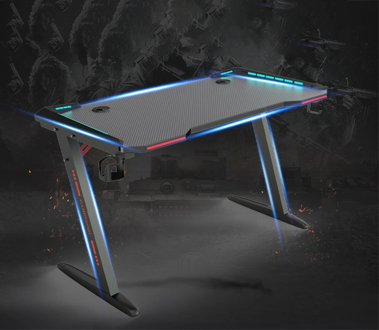 Ergonomic Gaming Desk Scratch-Resistant Bamboo Fiber Tabletop RGB LED Lights Large Gaming Workstation