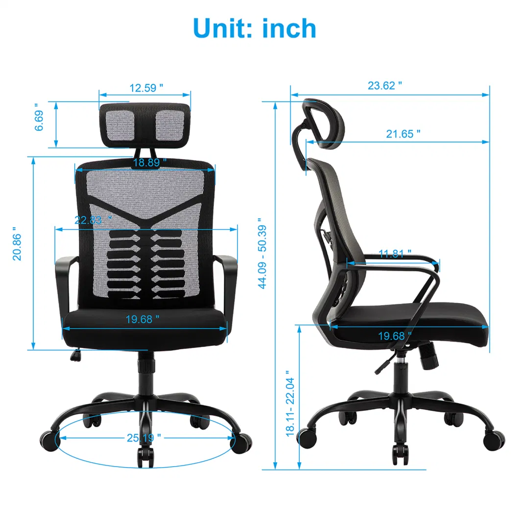 Ergonomic Mesh Office Chair High Back Desk Chair for Big and Tall People Adjustable Headrest with 2D Armrest Lumbar Support