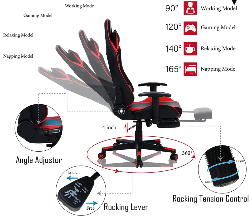 Anji Factory High Back Massage Lumbar Support Ergonomics Video Gaming Chair with Footrest
