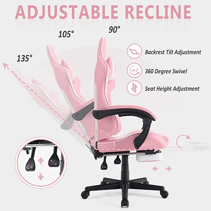 Office Furniture Ergonomic Sillas Gamer White and Pink Gaming Chair