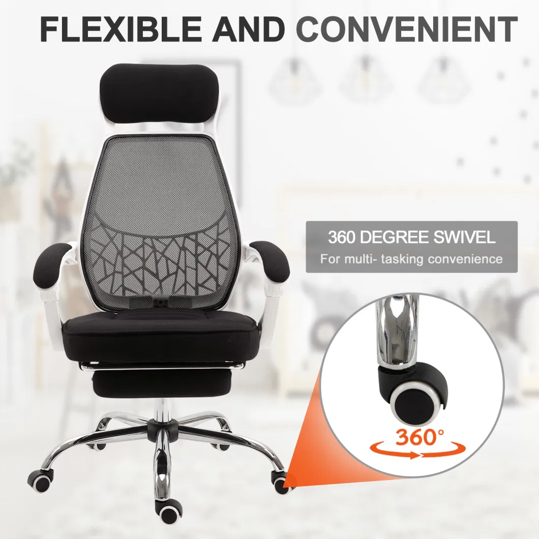 Swivel High Back Office Chair Adjustable Height Recliner with Retractable Footrest