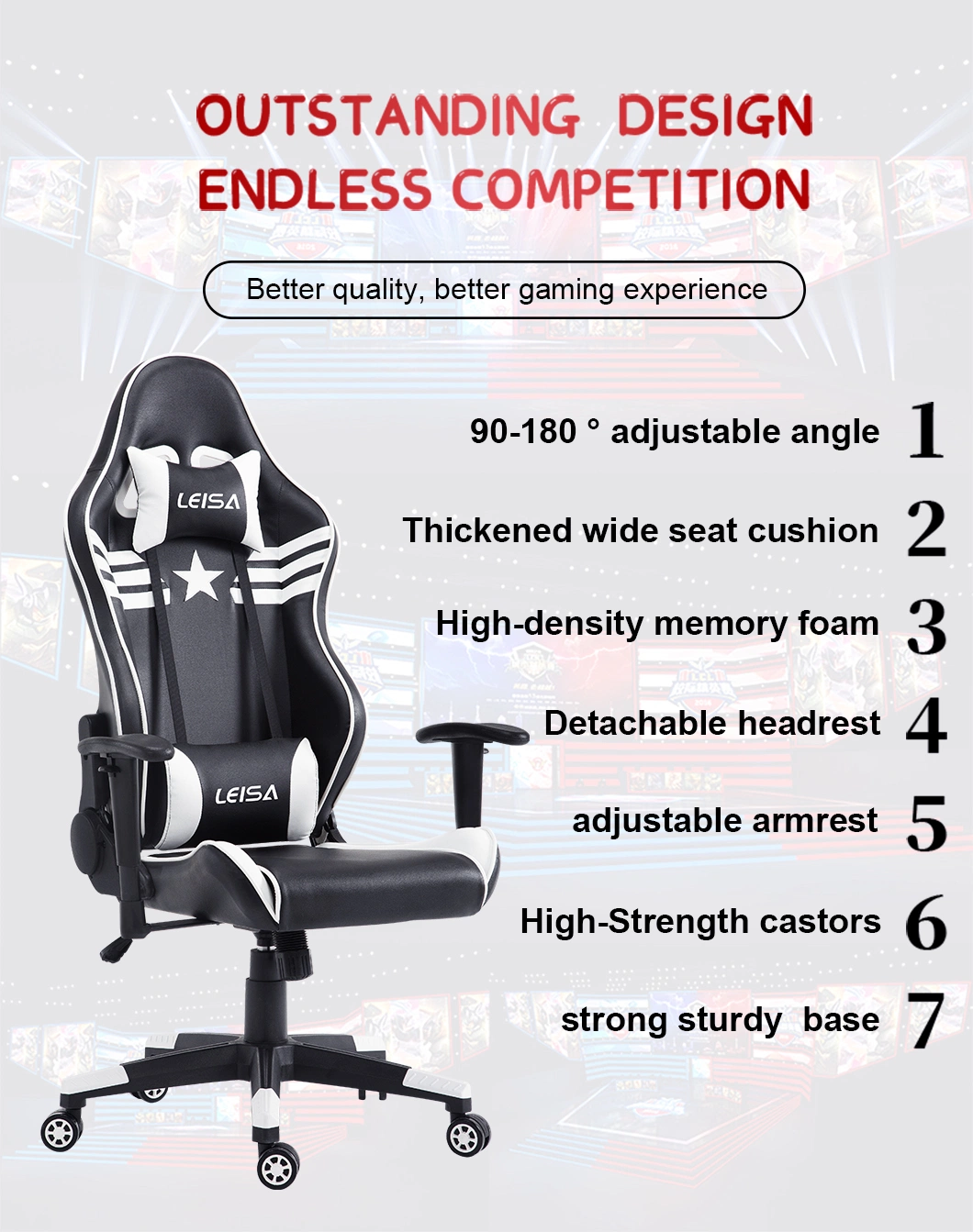 Custom Best Comfortable Cheap Luxury Ergonomic Reclining Racing Gamingchair Computer Gaming Chair