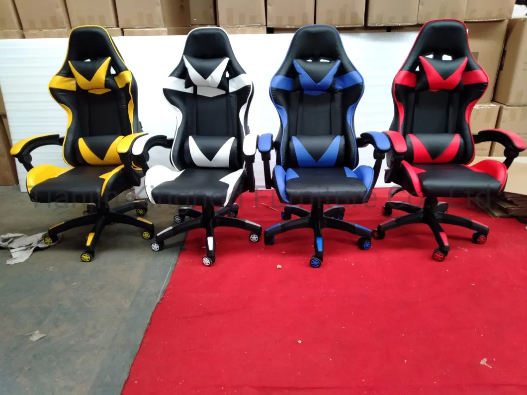 Red and White Lumbar Support PU Back Computer Gaming Chair with Footrest