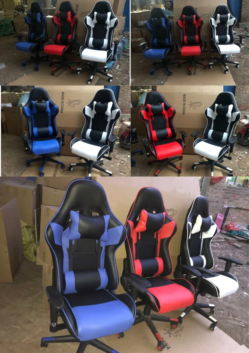 Luxury Gaming Chair Leather Seat Gaming Chair Leather Reclining Lumbar Support Pillow with Wheels Gaming Chair