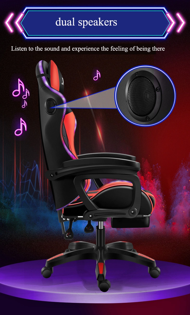 Custom Pink LED RGB Computer PC Game Chair Gaming PU Leather Silla Gamer Massage Racing Gaming Chair with Lights and Speakers