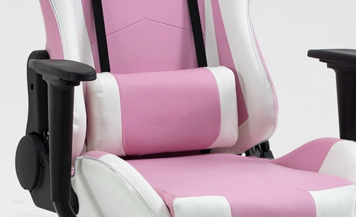 Girls Pink White Chair with RGB LED Lights Blueteeth Speaker 180&deg; Reclining Swirl Gaming Chair