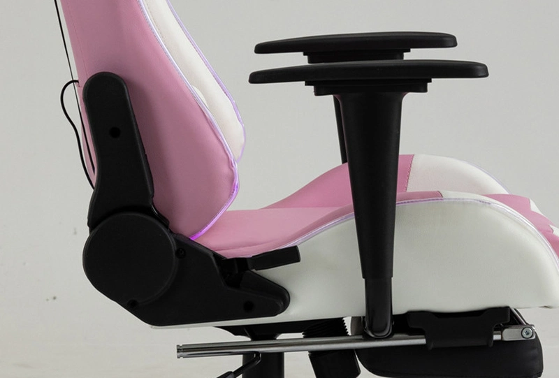 Girls Pink White Chair with RGB LED Lights Blueteeth Speaker 180&deg; Reclining Swirl Gaming Chair