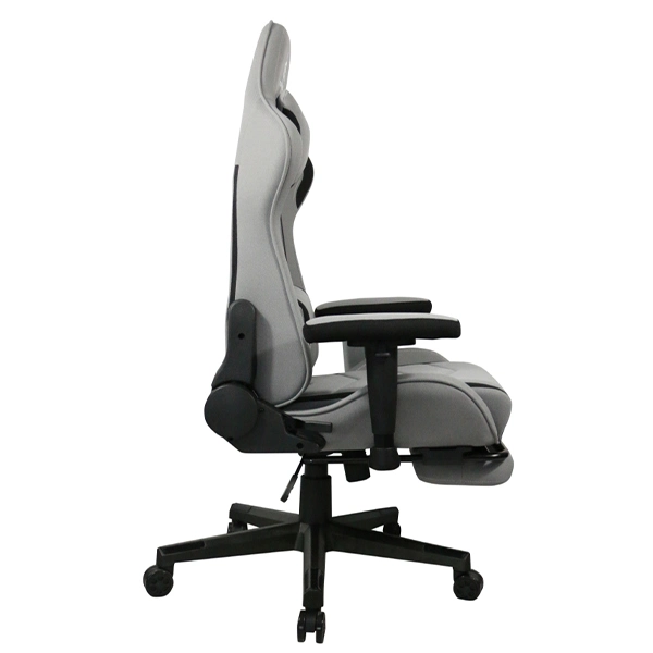 High Quality Gray Breathable Fabric Material for Gaming Chairs with Built-in Headrest, Waist Support, and Foot Rest