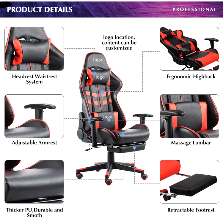 Stylish Black and Red Leather Gaming Chair with Stainless Steel Frame