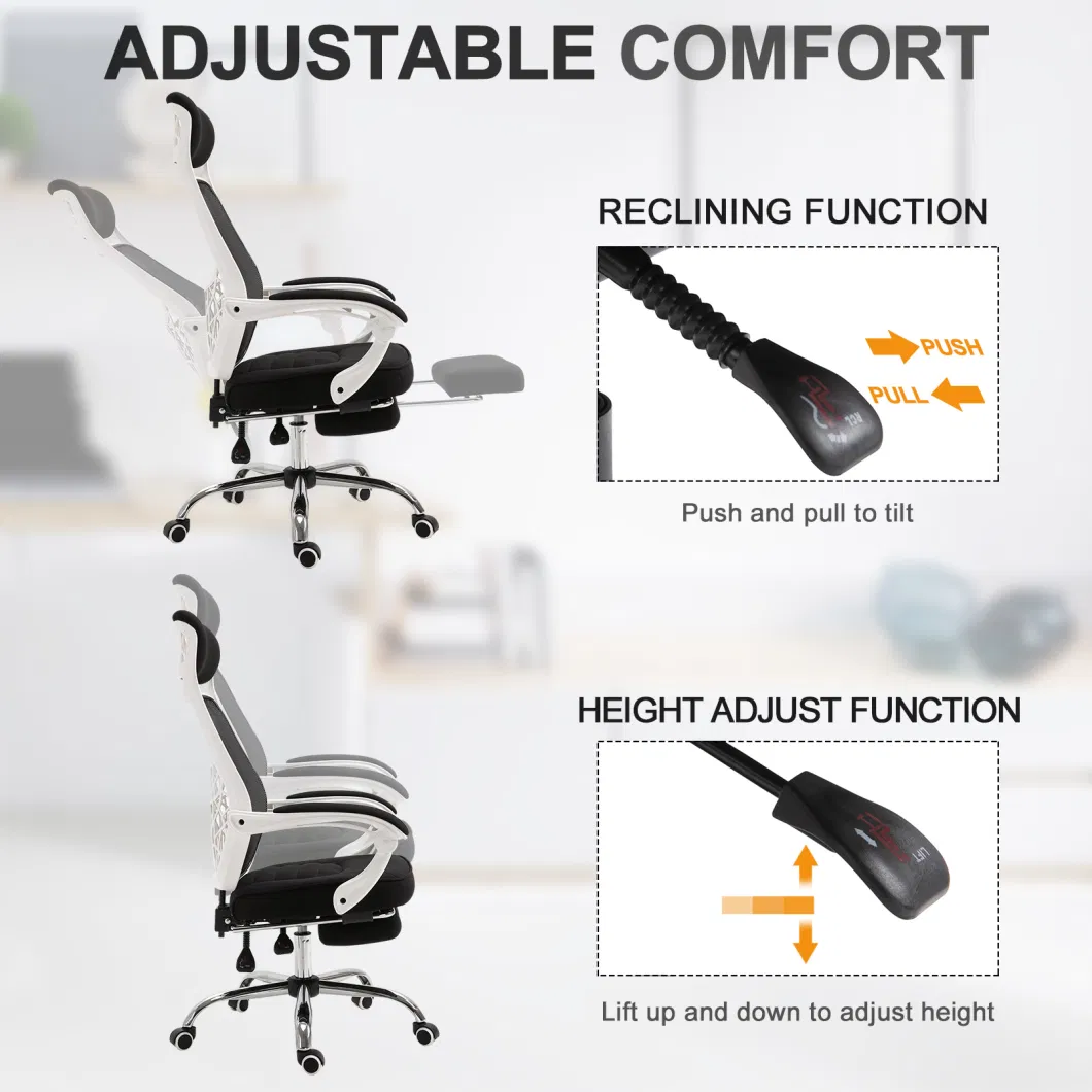 Swivel High Back Office Chair Adjustable Height Recliner with Retractable Footrest