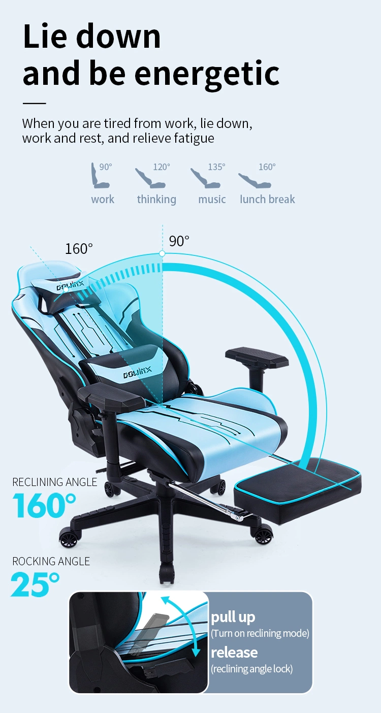 Blue Office Racing Computer Reclining Leather Silla Gamer Gaming Chair with Footrest